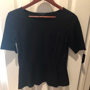 Theory Black stretchy, short sleeved peplum top